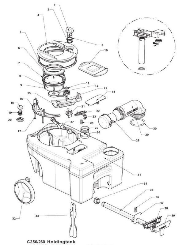 C250 Sketch toilet tank in the group Water & Sanitation / Toilet / Spare parts for toilets & tanks / Spare parts for C250 Tank at Campmarket (65695)