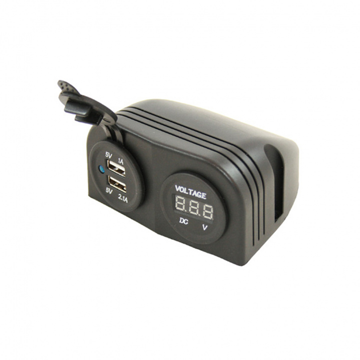 USB Outlet Double Voltmeter Surface Mounted in the group Caravan & Motorhome / Electronics / Switches & In/Outlets / USB port at Campmarket (65935)