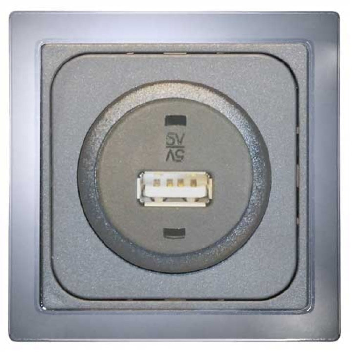 USB Wall Socket Single Grey/Chrome in the group Caravan & Motorhome / Electronics / Switches & In/Outlets / USB port at Campmarket (66672)