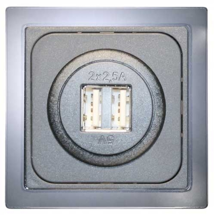 USB Wall Socket Double Grey/Chrome in the group Caravan & Motorhome / Electronics / Switches & In/Outlets / USB port at Campingvaruhuset i Norden AB (66674)