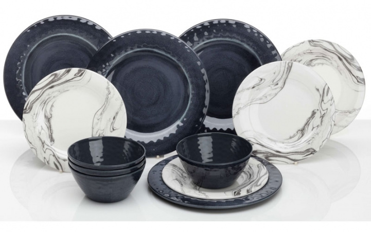 Melamine tableware Marble 12 pieces in the group Household & Kitchen / Serving / Tableware at Campingvaruhuset i Norden AB (69618)
