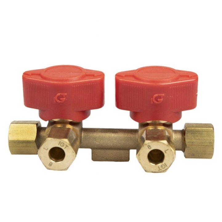 Block valve 2-way VK2-8. 8/8mm in the group Caravan & Motorhome / Gas and Accessories / Gas valves at Campingvaruhuset i Norden AB (72614)