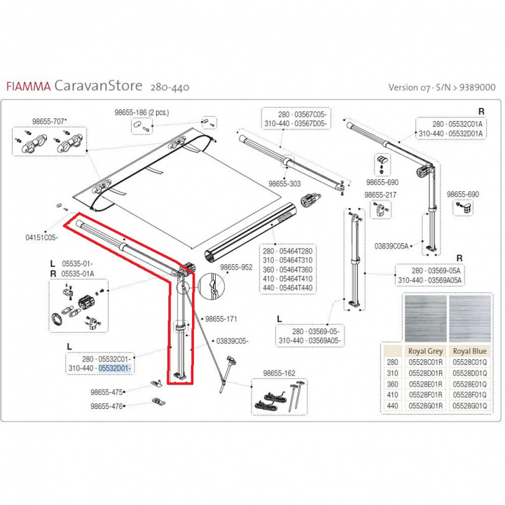 Fiamma Overrider + Left Leg 310-440 Version 07 in the group Awning & Canopies / Awnings / Caravan awnings / Spare parts for caravan awnings / Caravanstore spare parts at Campingvaruhuset i Norden AB (73134)