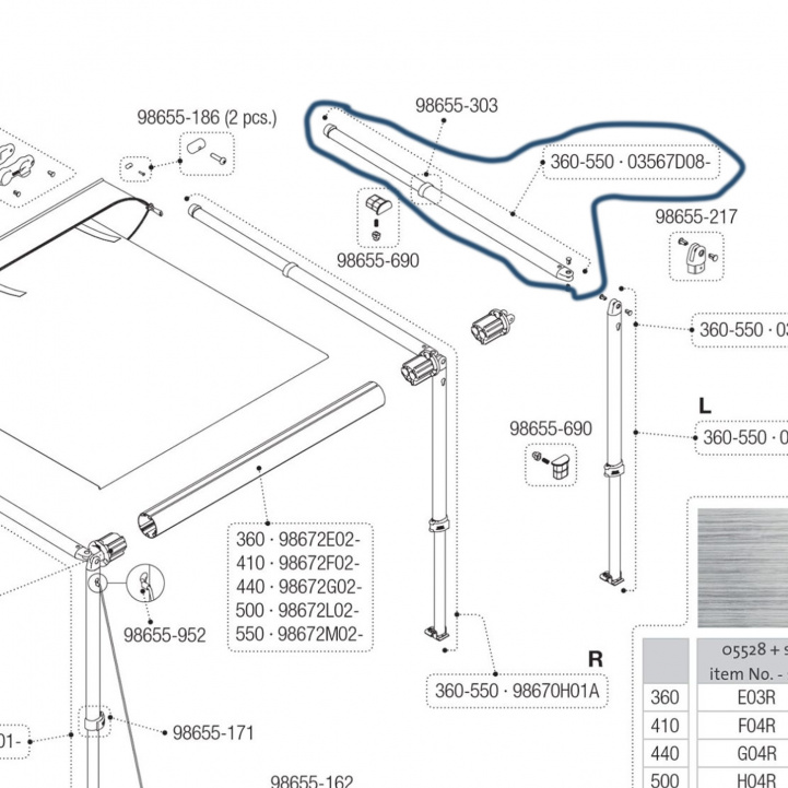 Fiamma Overhang 03567D08 - Caravanstore XL 360-550 in the group Awning & Canopies / Awnings / Caravan awnings / Spare parts for caravan awnings / Caravanstore spare parts at Campingvaruhuset i Norden AB (73422_16)