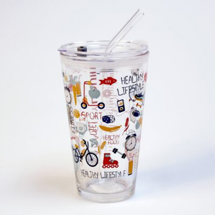 Glass mug with straw Lifestyle in the group Household & Kitchen / Glass & Mugs / Mugs and Coffee Cups at Campingvaruhuset i Norden AB (75197)