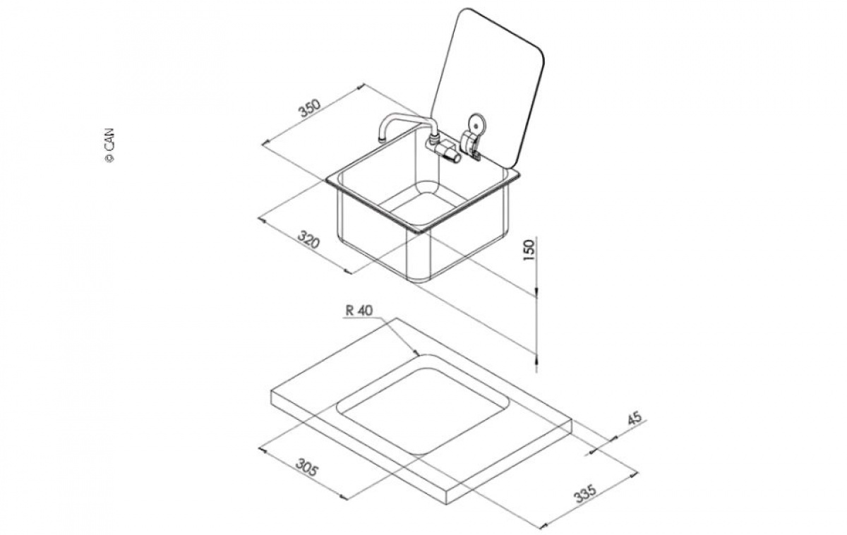 Sink Stainless Steel With Glass Lid & Water Tap in the group Household & Kitchen / Sinks & Cooktops at Campingvaruhuset i Norden AB (81064)