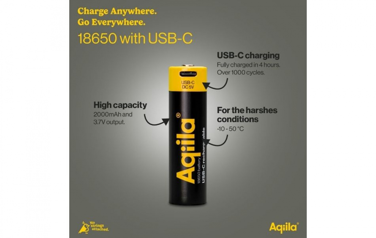 Aqiila Rechargeable 18650 Battery USB-C in the group Caravan & Motorhome / Electronics / Batteries & Converters / Batteries at Campmarket (84006)