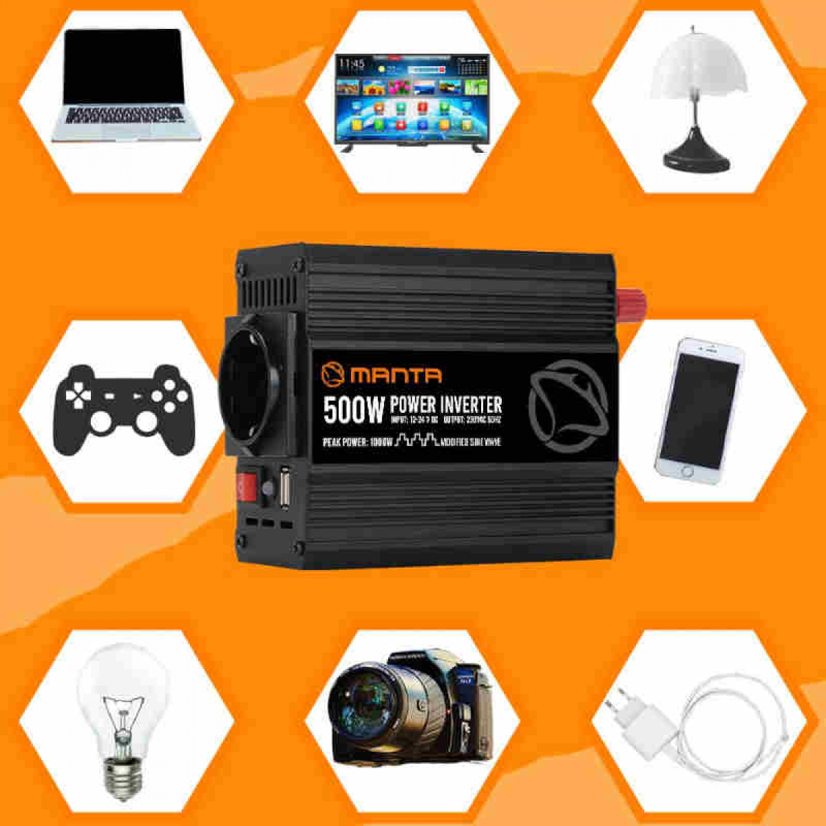 Manta Inverter 500W in the group Caravan & Motorhome / Electronics / Batteries & Converters / Inverter & Converter / Converter 12V To 230V at Campmarket (84287)