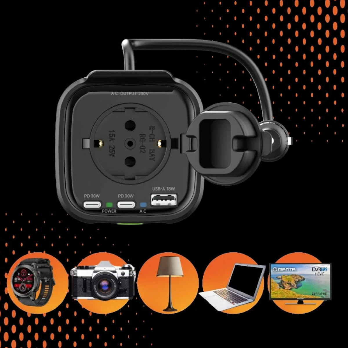 Manta 150W Inverter 12V to 230V in the group Caravan & Motorhome / Electronics / Batteries & Converters / Inverter & Converter / Converter 12V To 230V at Campingvaruhuset i Norden AB (84507)