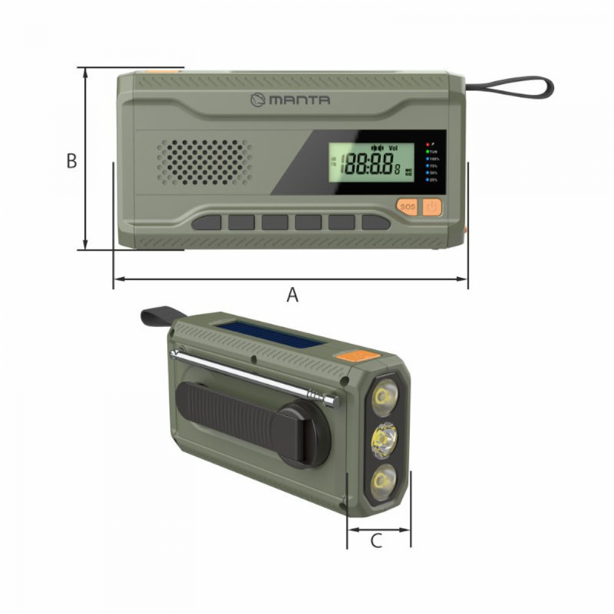 Manta Dynamo Crank Radio Solar Power Bank in the group Other / Prepping at Campingvaruhuset i Norden AB (84603)