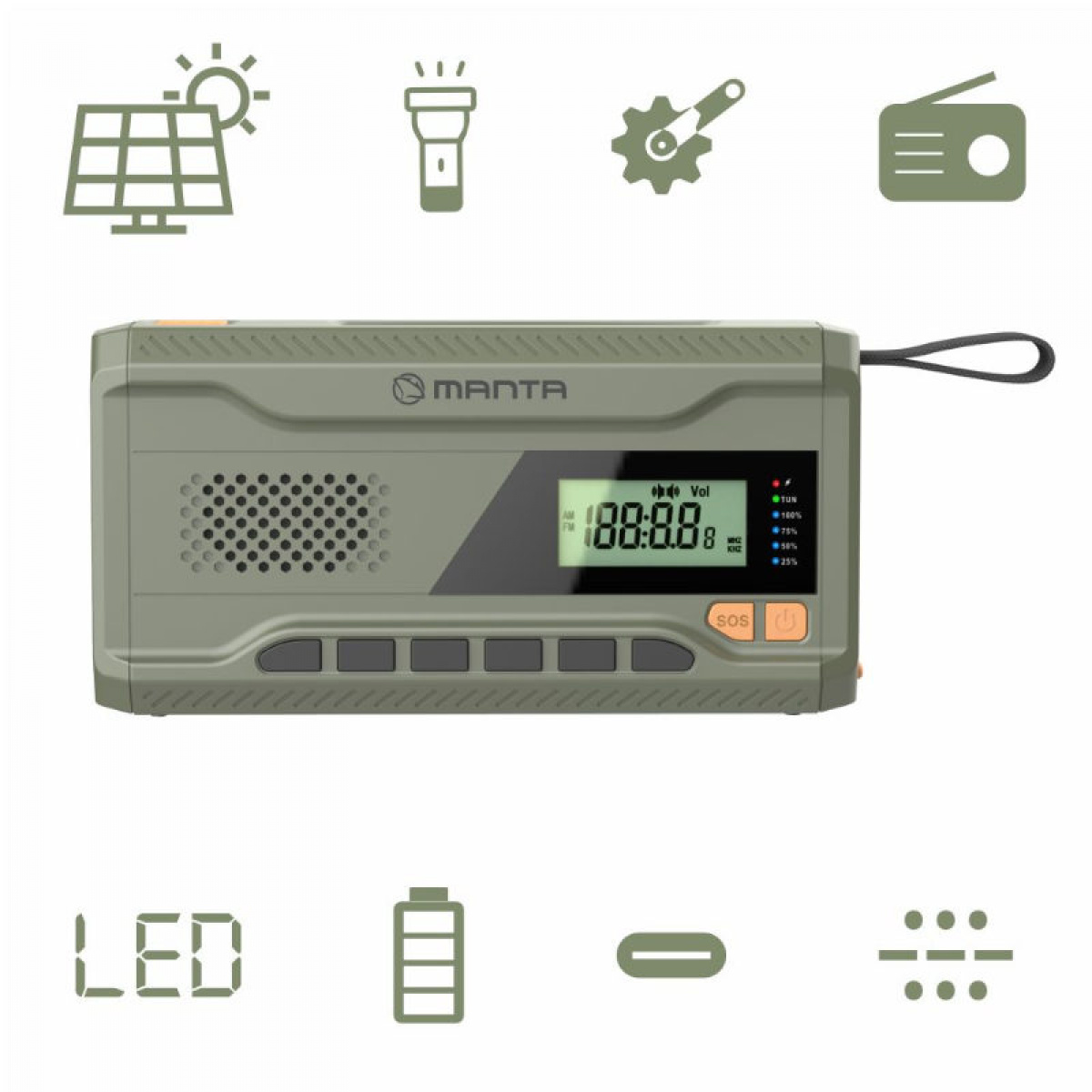 Manta Dynamo Crank Radio Solar Power Bank in the group Other / Prepping at Campingvaruhuset i Norden AB (84603)